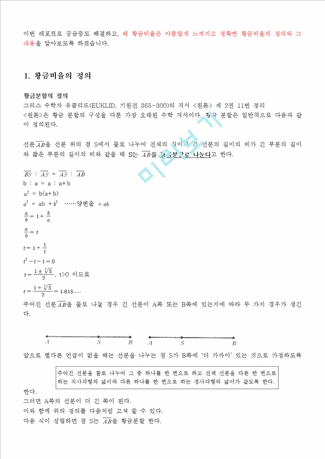 [공학][미적분의 이해] 황금비[황금비율]에 대해서.hwp